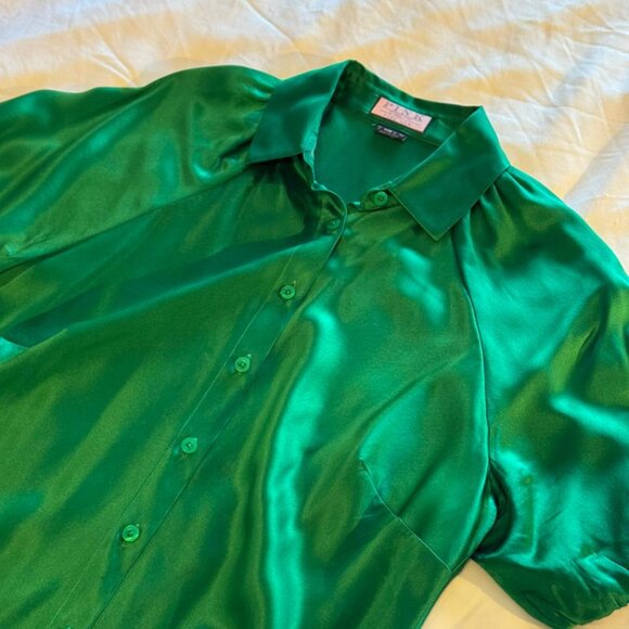 Thomas Pink Green 100% Pure Silk Short-Sleeve Blouse/Shirt - Picture 4 of 6